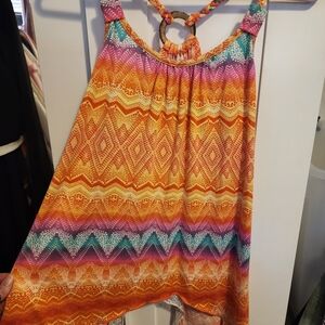 No Boundaries Orange Pink and Blue Patterned Halter Top